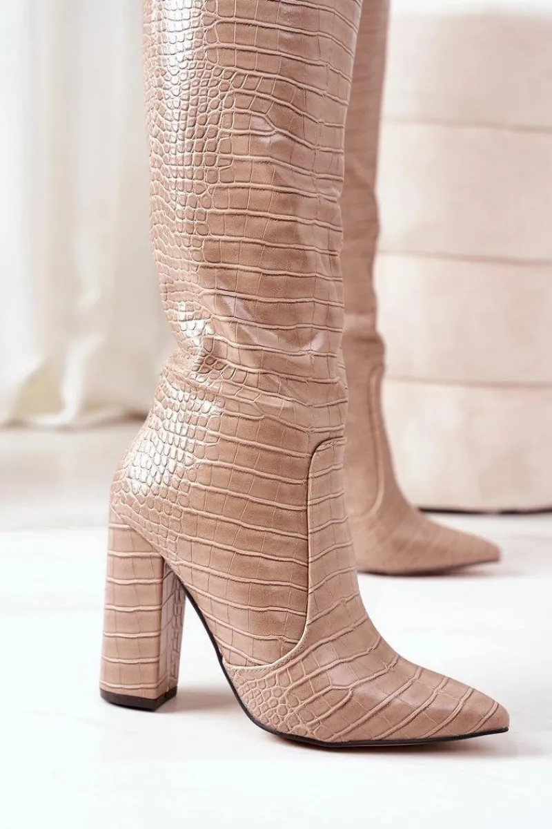 Clearance Modne Kozaki Na Słupku Ciemnobeżowe Constancy Damskie Kozaki Wiosenne|Kozaki Za Kolano