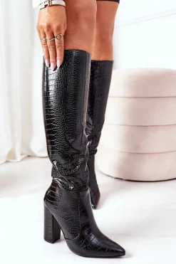 Hot Boto Modne Kozaki Na Słupku Czarne Constancy