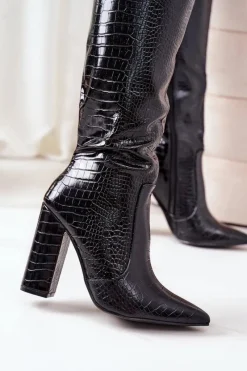 Hot Boto Modne Kozaki Na Słupku Czarne Constancy