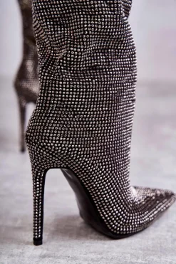 Clearance Boto Modne Kozaki Na Szpilce Z Cyrkoniami Czarne Lovisa