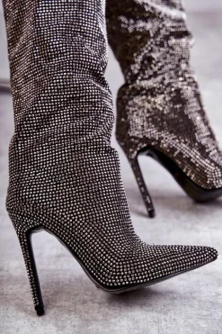 Clearance Boto Modne Kozaki Na Szpilce Z Cyrkoniami Czarne Lovisa