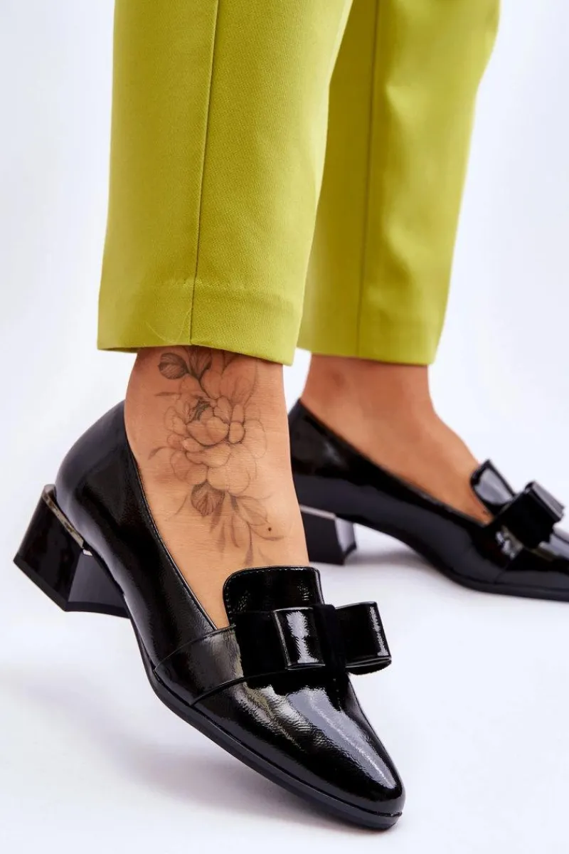 New Buty damskie Vinceza Modne Lakierowane Czółenka Z Ozdobną Kokardą Czarne Shira