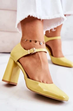 Hot Modne Lakierowane Czółenka Na Słupku Żółte Maoris Damskie Czółenka Na Słupku|Czółenka Klasyczne