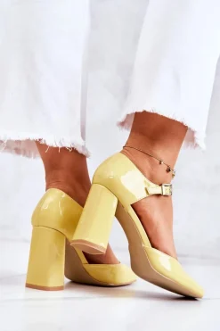 Hot Modne Lakierowane Czółenka Na Słupku Żółte Maoris Damskie Czółenka Na Słupku|Czółenka Klasyczne