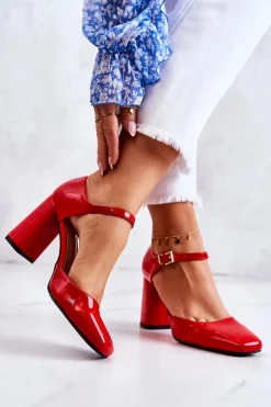 Czółenka Na Słupku|Czółenka Klasyczne>Boto Modne Lakierowane Czółenka Na Słupku Czerwone Maoris