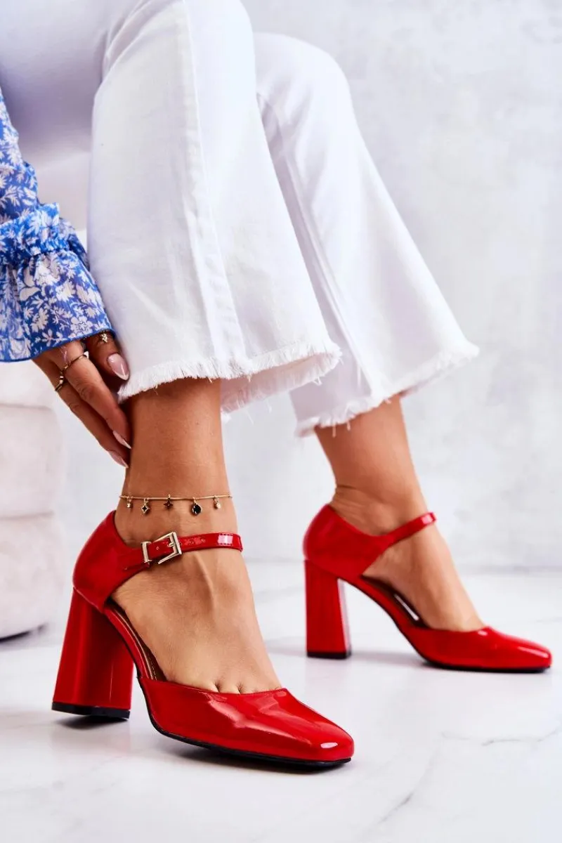 Czółenka Na Słupku|Czółenka Klasyczne>Boto Modne Lakierowane Czółenka Na Słupku Czerwone Maoris