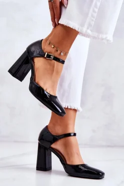 Clearance Boto Modne Lakierowane Czółenka Na Słupku Czarne Maoris