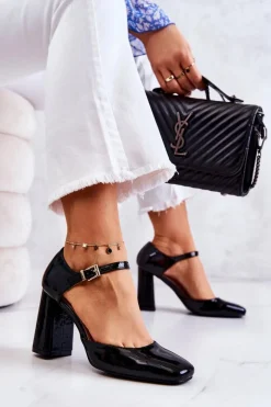 Clearance Boto Modne Lakierowane Czółenka Na Słupku Czarne Maoris