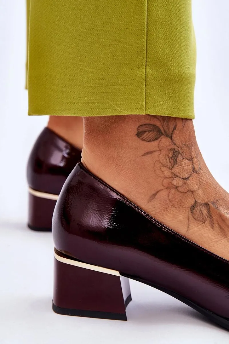 Discount Modne Lakierowane Czółenka Z Ozdobną Kokardą Bordowe Shira Damskie Czółenka Na Słupku|Czółenka Klasyczne