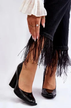 Hot Modne Lakierowane Czółenka Na Słupku Czarne Mysterious Damskie Czółenka Na Słupku|Czółenka Klasyczne