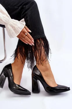 Hot Modne Lakierowane Czółenka Na Słupku Czarne Mysterious Damskie Czółenka Na Słupku|Czółenka Klasyczne