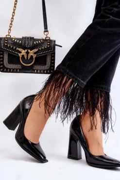 Hot Modne Lakierowane Czółenka Na Słupku Czarne Mysterious Damskie Czółenka Na Słupku|Czółenka Klasyczne