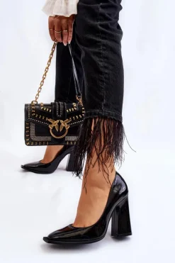 Hot Modne Lakierowane Czółenka Na Słupku Czarne Mysterious Damskie Czółenka Na Słupku|Czółenka Klasyczne