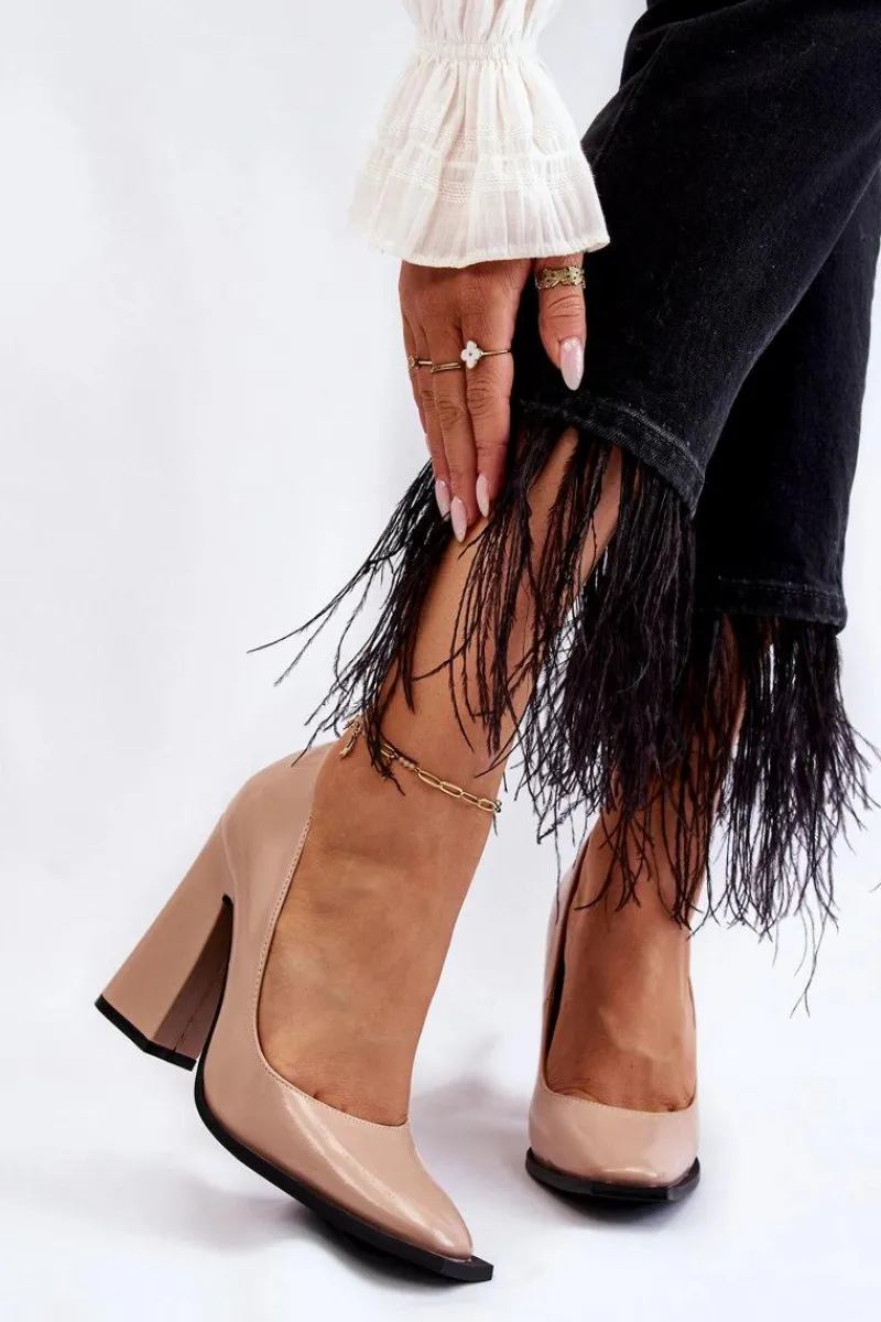 New Boto Modne Lakierowane Czółenka Na Słupku Nude Mysterious