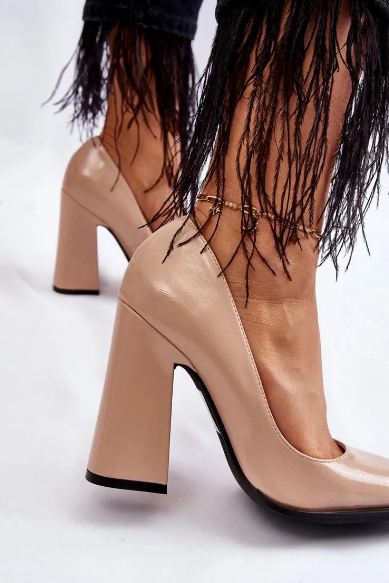 New Boto Modne Lakierowane Czółenka Na Słupku Nude Mysterious