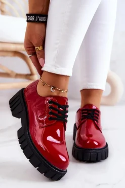 Clearance Modne Lakierowane Półbuty La.Fi 210013R-LA Czerwone Damskie Półbuty Lakierowane