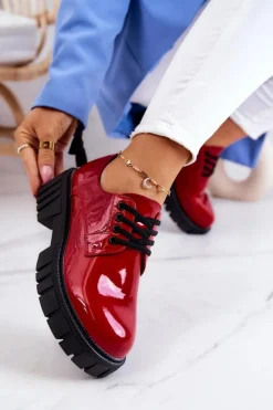 Clearance Modne Lakierowane Półbuty La.Fi 210013R-LA Czerwone Damskie Półbuty Lakierowane