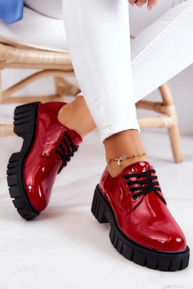 Clearance Modne Lakierowane Półbuty La.Fi 210013R-LA Czerwone Damskie Półbuty Lakierowane