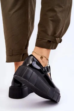 Zazoo Modne Lakierowane Półbuty Na Masywnej Platformie Czarne Colson