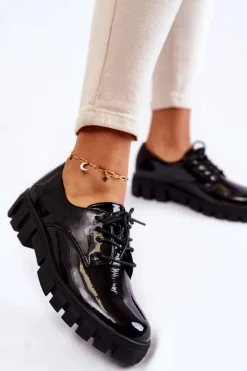 Buty damskie Vinceza Modne Lakierowane Półbuty Wiązane Czarne Gwendy