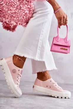 Best Big Star Shoes Modne Lakierowane Trampki Big Star KK274047 Różowe