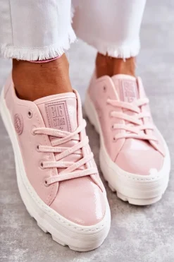 Best Big Star Shoes Modne Lakierowane Trampki Big Star KK274047 Różowe