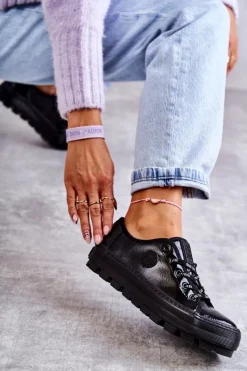 Best Big Star Shoes Modne Lakierowane Trampki Big Star KK274044 Czarne Czarny