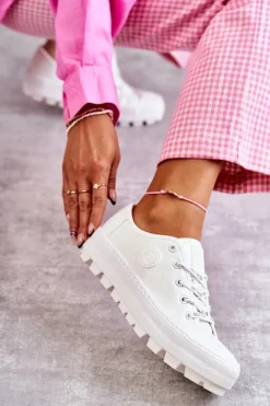 Hot Modne Lakierowane Trampki Big Star KK274045 Białe Damskie Trampki Damskie Big Star|Trampki Damskie Niskie