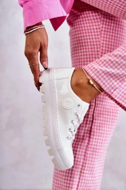 Hot Modne Lakierowane Trampki Big Star KK274045 Białe Damskie Trampki Damskie Big Star|Trampki Damskie Niskie