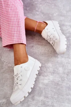 Hot Modne Lakierowane Trampki Big Star KK274045 Białe Damskie Trampki Damskie Big Star|Trampki Damskie Niskie