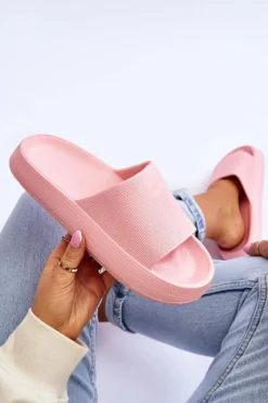 Klapki Basenowe>Boto Modne Lekkie Klapki Na Masywnej Podeszwie Różowe Rebel