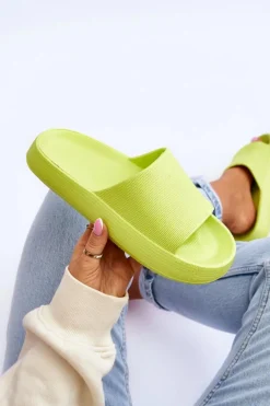 Online Boto Modne Lekkie Klapki Na Masywnej Podeszwie Limonkowe Rebel