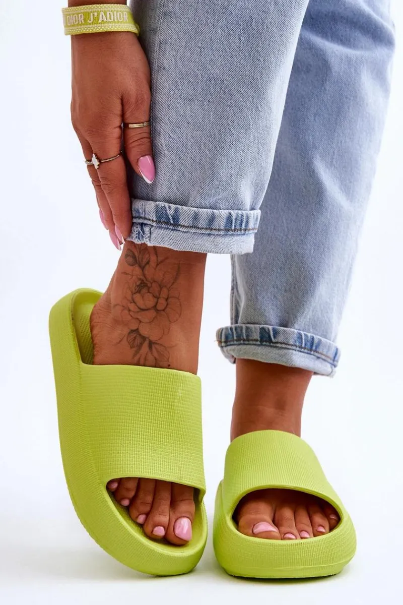 Online Boto Modne Lekkie Klapki Na Masywnej Podeszwie Limonkowe Rebel