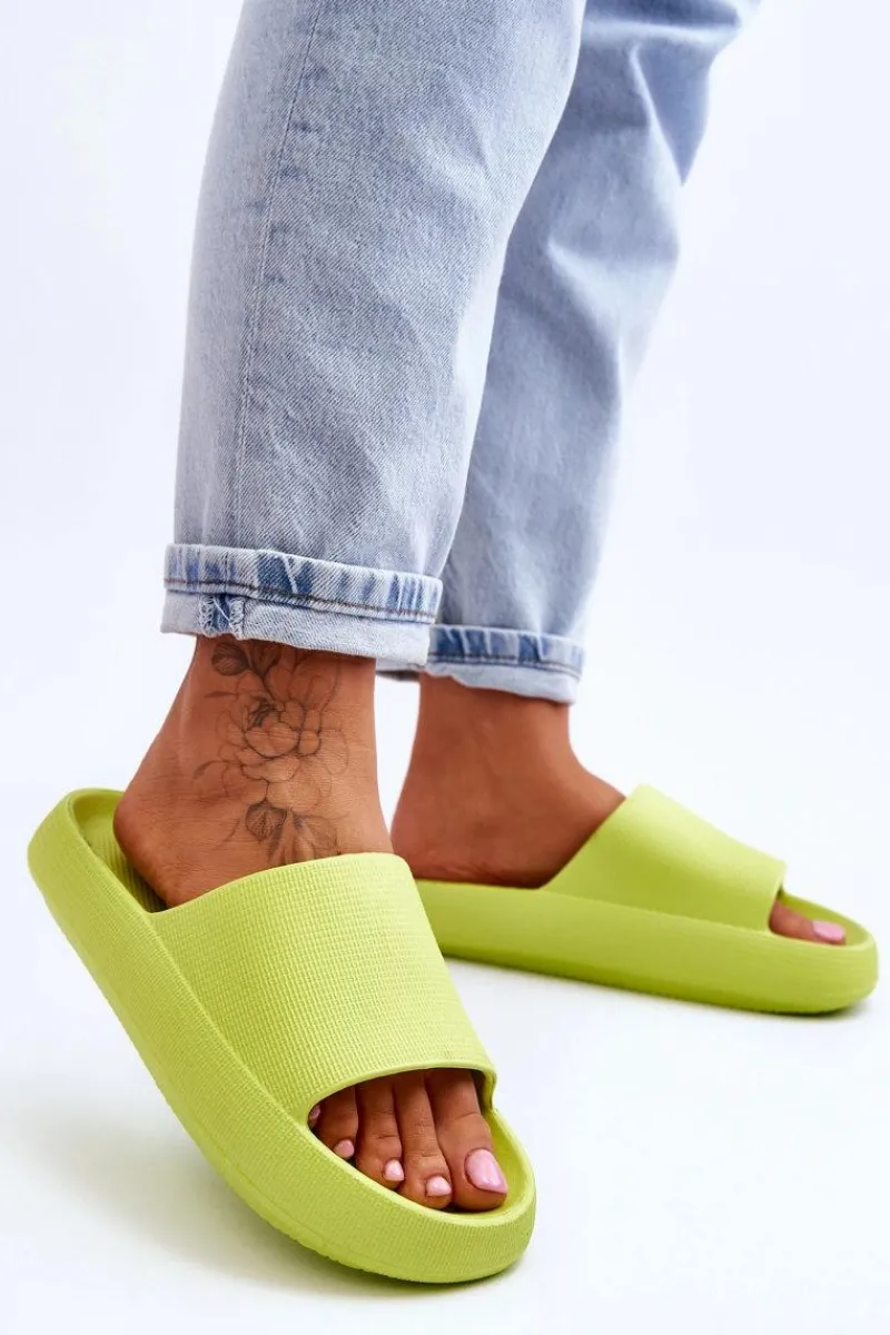 Online Boto Modne Lekkie Klapki Na Masywnej Podeszwie Limonkowe Rebel