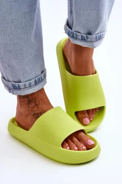 Online Boto Modne Lekkie Klapki Na Masywnej Podeszwie Limonkowe Rebel