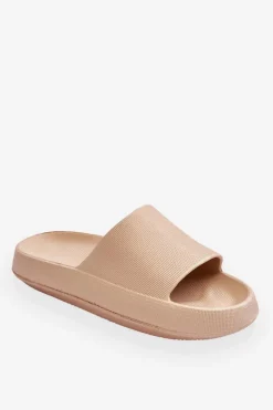 Discount Modne Lekkie Klapki Na Masywnej Podeszwie Beżowe Rebel Damskie Klapki Basenowe