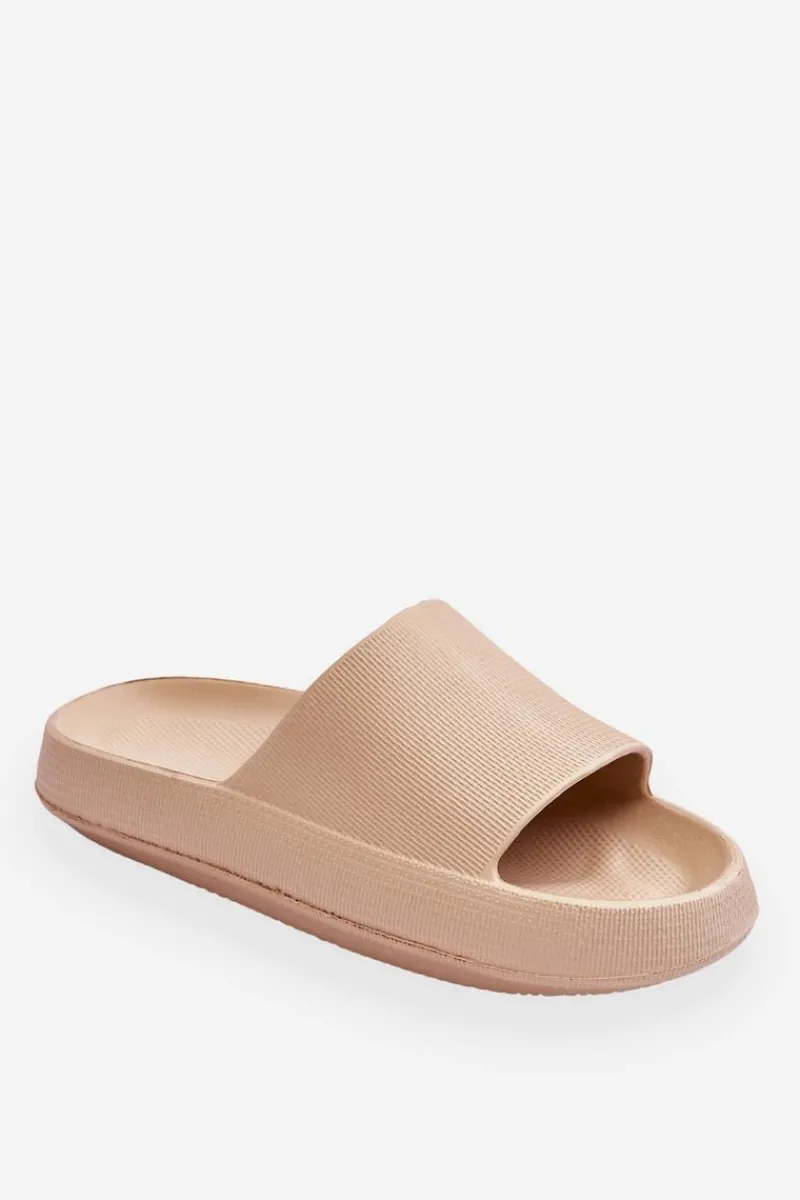 Discount Modne Lekkie Klapki Na Masywnej Podeszwie Beżowe Rebel Damskie Klapki Basenowe