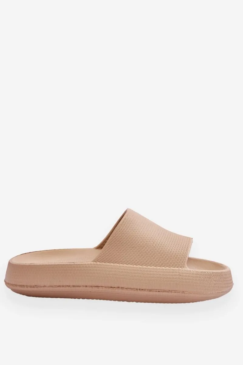 Discount Modne Lekkie Klapki Na Masywnej Podeszwie Beżowe Rebel Damskie Klapki Basenowe