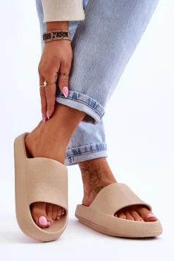 Discount Modne Lekkie Klapki Na Masywnej Podeszwie Beżowe Rebel Damskie Klapki Basenowe