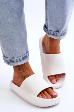 Outlet Modne Lekkie Klapki Na Masywnej Podeszwie Białe Rebel Damskie Klapki Basenowe