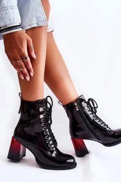 Sale Damskie buty S.Barski Modne Ocieplane Botki Na Obcasie Czarne Alisse