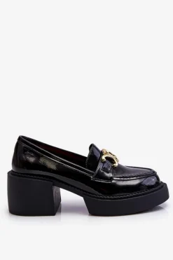 Mokasyny Damskie Lakierowane|Czółenka Na Słupku>Damskie buty S.Barski Modne Półbuty Czółenka Na Masywnym Obcasie Czarne Imani