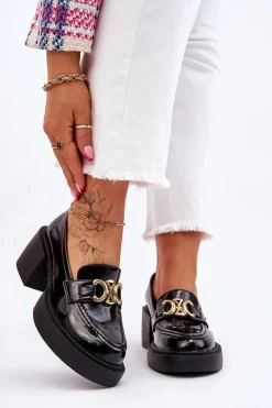 Mokasyny Damskie Lakierowane|Czółenka Na Słupku>Damskie buty S.Barski Modne Półbuty Czółenka Na Masywnym Obcasie Czarne Imani