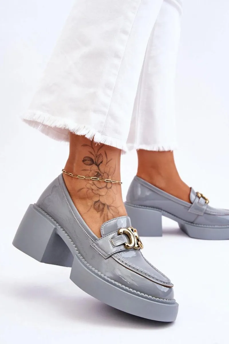 Damskie buty S.Barski Modne Półbuty Czółenka Na Masywnym Obcasie Jasnoniebieskie Imani