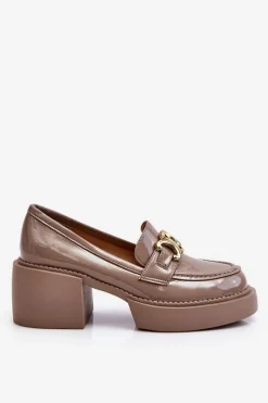 Sale Modne Półbuty Czółenka Na Masywnym Obcasie Beżowe Imani Damskie Mokasyny Damskie Lakierowane|Czółenka Na Słupku