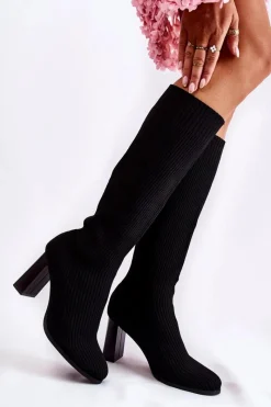 Kozaki Wiosenne|Kozaki Przed Kolano></noscript>Boto Modne Prążkowane Kozaki Na Obcasie Czarne Carros