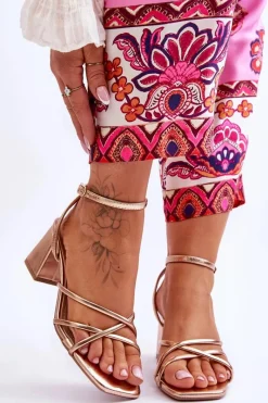 Modne Sandałki Na Obcasie Różowe Złoto Felisa Damskie Sandały Na Obcasie