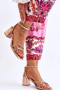 Modne Sandałki Na Obcasie Różowe Złoto Felisa Damskie Sandały Na Obcasie