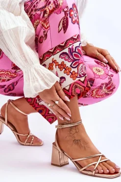 Modne Sandałki Na Obcasie Różowe Złoto Felisa Damskie Sandały Na Obcasie