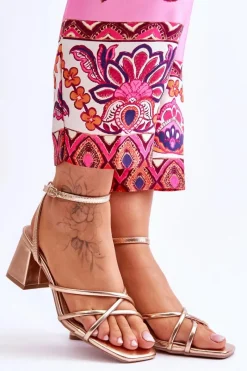 Modne Sandałki Na Obcasie Różowe Złoto Felisa Damskie Sandały Na Obcasie